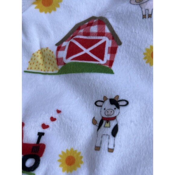 Baby Starters Farm Animals Plush Baby Blanket Cow Barn Tractor Red Plaid Trim - Picture 2 of 8